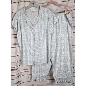 Jayes Studio Pajamas Set XL  18-20 Top Pants Womens 2 Pc Blue Ruffle Tile Print